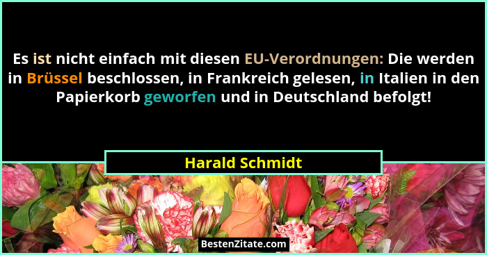 Es ist nicht einfach mit diesen EU-Verordnungen: Die werden in Brüssel beschlossen, in Frankreich gelesen, in Italien in den Papierko... - Harald Schmidt