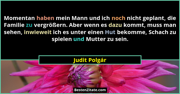 Momentan haben mein Mann und ich noch nicht geplant, die Familie zu vergrößern. Aber wenn es dazu kommt, muss man sehen, inwieweit ich... - Judit Polgár