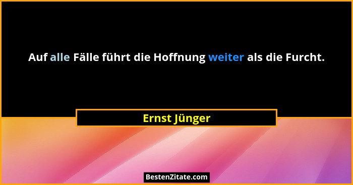 Auf alle Fälle führt die Hoffnung weiter als die Furcht.... - Ernst Jünger