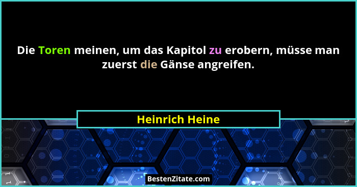 Die Toren meinen, um das Kapitol zu erobern, müsse man zuerst die Gänse angreifen.... - Heinrich Heine