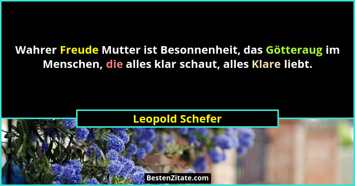 Wahrer Freude Mutter ist Besonnenheit, das Götteraug im Menschen, die alles klar schaut, alles Klare liebt.... - Leopold Schefer