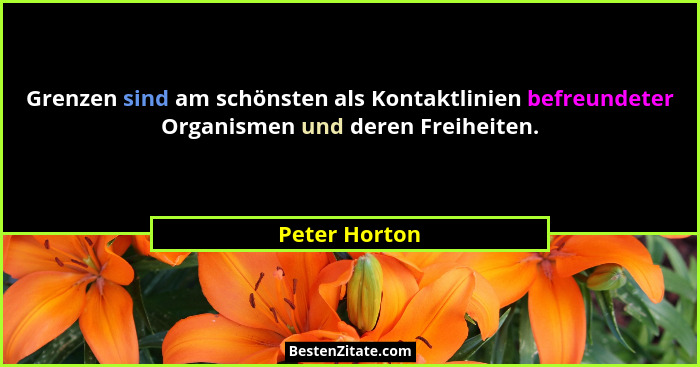 Grenzen sind am schönsten als Kontaktlinien befreundeter Organismen und deren Freiheiten.... - Peter Horton