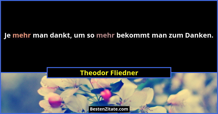 Je mehr man dankt, um so mehr bekommt man zum Danken.... - Theodor Fliedner