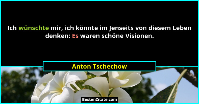Ich wünschte mir, ich könnte im Jenseits von diesem Leben denken: Es waren schöne Visionen.... - Anton Tschechow