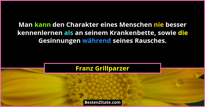 Man kann den Charakter eines Menschen nie besser kennenlernen als an seinem Krankenbette, sowie die Gesinnungen während seines Rau... - Franz Grillparzer