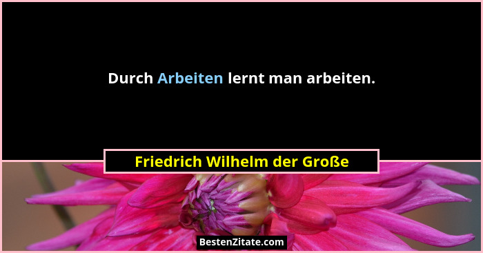 Durch Arbeiten lernt man arbeiten.... - Friedrich Wilhelm der Große