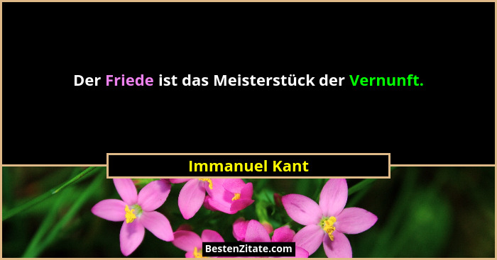 Der Friede ist das Meisterstück der Vernunft.... - Immanuel Kant