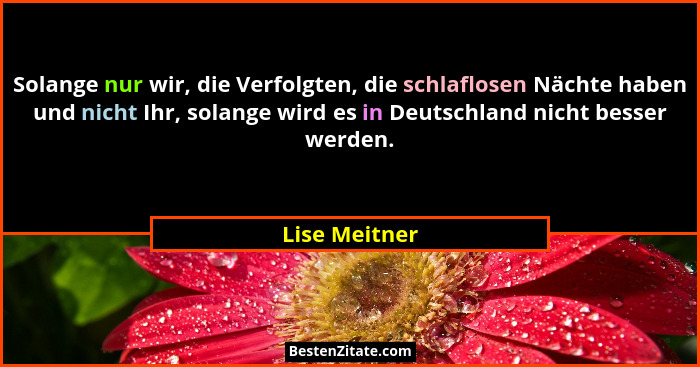 Solange nur wir, die Verfolgten, die schlaflosen Nächte haben und nicht Ihr, solange wird es in Deutschland nicht besser werden.... - Lise Meitner