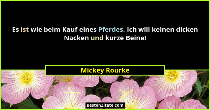 Es ist wie beim Kauf eines Pferdes. Ich will keinen dicken Nacken und kurze Beine!... - Mickey Rourke