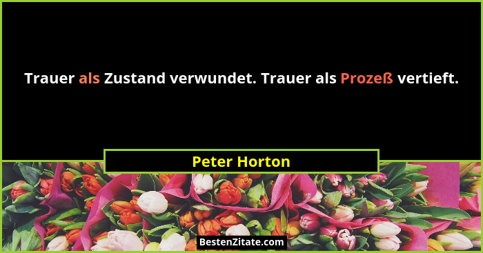 Trauer als Zustand verwundet. Trauer als Prozeß vertieft.... - Peter Horton