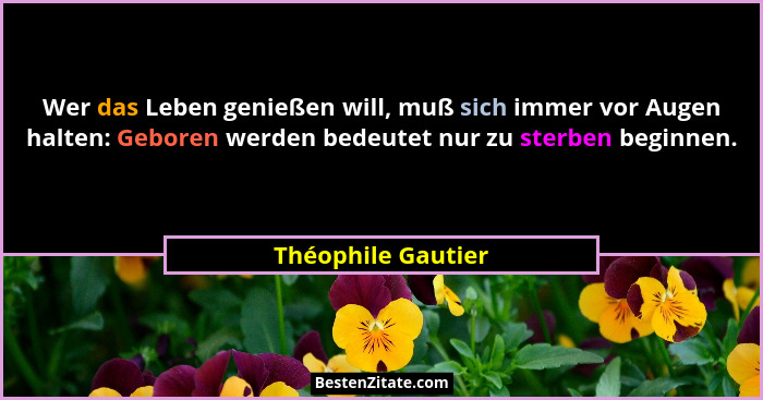 Wer das Leben genießen will, muß sich immer vor Augen halten: Geboren werden bedeutet nur zu sterben beginnen.... - Théophile Gautier