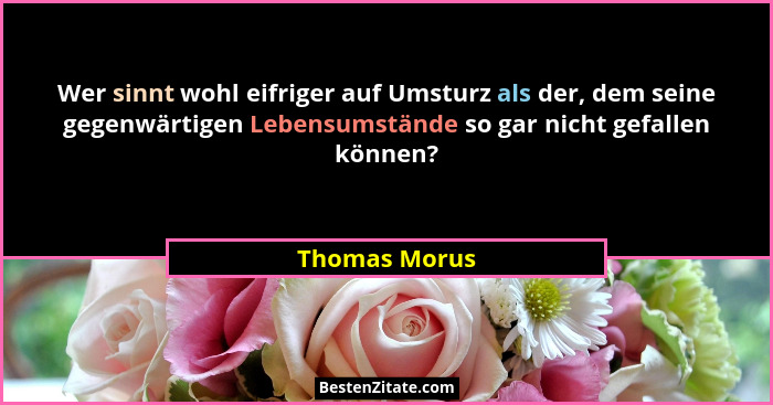 Wer sinnt wohl eifriger auf Umsturz als der, dem seine gegenwärtigen Lebensumstände so gar nicht gefallen können?... - Thomas Morus