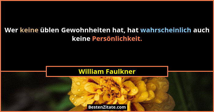 Wer keine üblen Gewohnheiten hat, hat wahrscheinlich auch keine Persönlichkeit.... - William Faulkner