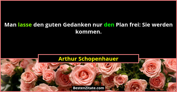 Man lasse den guten Gedanken nur den Plan frei: Sie werden kommen.... - Arthur Schopenhauer