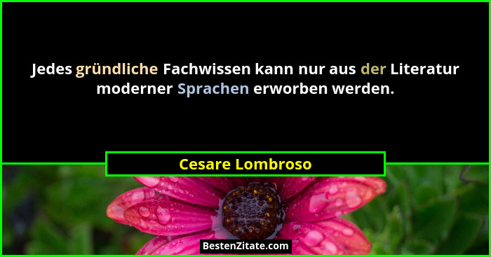 Jedes gründliche Fachwissen kann nur aus der Literatur moderner Sprachen erworben werden.... - Cesare Lombroso