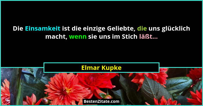 Die Einsamkeit ist die einzige Geliebte, die uns glücklich macht, wenn sie uns im Stich läßt...... - Elmar Kupke