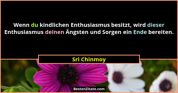 Wenn du kindlichen Enthusiasmus besitzt, wird dieser Enthusiasmus deinen Ängsten und Sorgen ein Ende bereiten.... - Sri Chinmoy