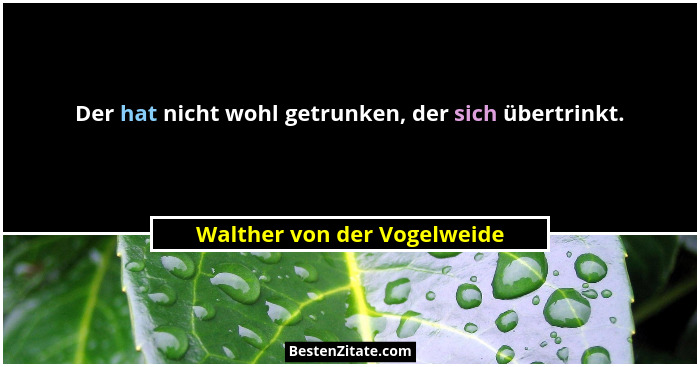 Der hat nicht wohl getrunken, der sich übertrinkt.... - Walther von der Vogelweide