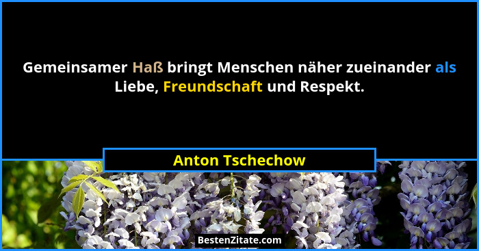 Gemeinsamer Haß bringt Menschen näher zueinander als Liebe, Freundschaft und Respekt.... - Anton Tschechow