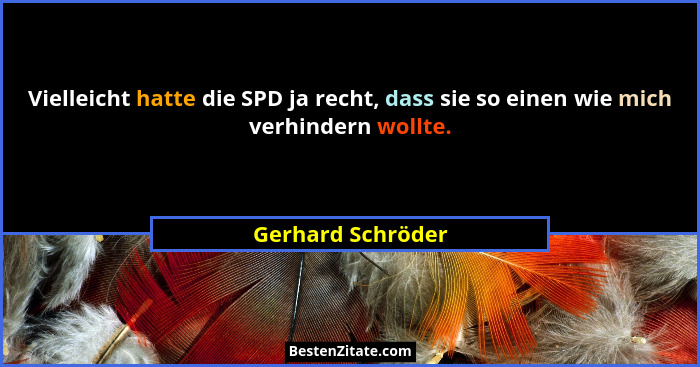 Vielleicht hatte die SPD ja recht, dass sie so einen wie mich verhindern wollte.... - Gerhard Schröder