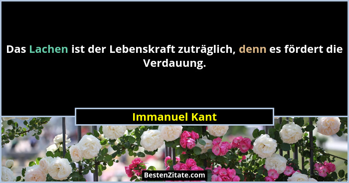 Das Lachen ist der Lebenskraft zuträglich, denn es fördert die Verdauung.... - Immanuel Kant