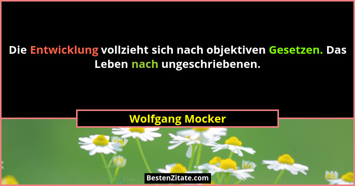 Die Entwicklung vollzieht sich nach objektiven Gesetzen. Das Leben nach ungeschriebenen.... - Wolfgang Mocker