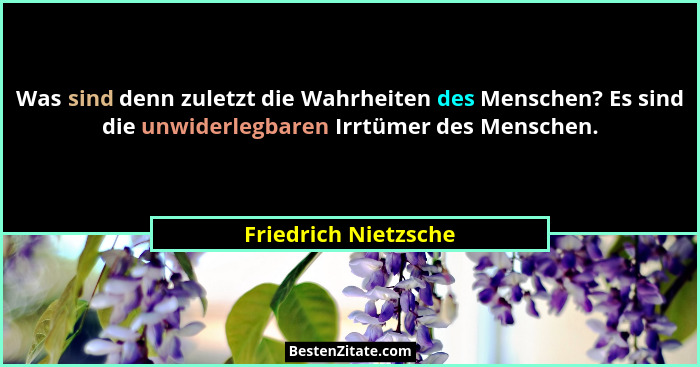 Was sind denn zuletzt die Wahrheiten des Menschen? Es sind die unwiderlegbaren Irrtümer des Menschen.... - Friedrich Nietzsche