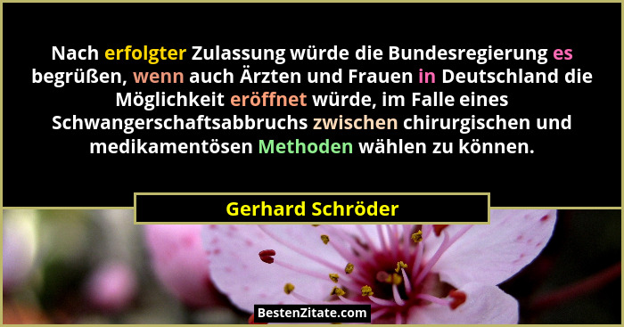 Nach erfolgter Zulassung würde die Bundesregierung es begrüßen, wenn auch Ärzten und Frauen in Deutschland die Möglichkeit eröffnet... - Gerhard Schröder
