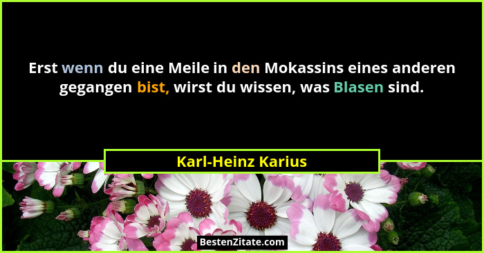 Erst wenn du eine Meile in den Mokassins eines anderen gegangen bist, wirst du wissen, was Blasen sind.... - Karl-Heinz Karius