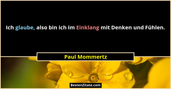 Ich glaube, also bin ich im Einklang mit Denken und Fühlen.... - Paul Mommertz