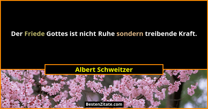 Der Friede Gottes ist nicht Ruhe sondern treibende Kraft.... - Albert Schweitzer