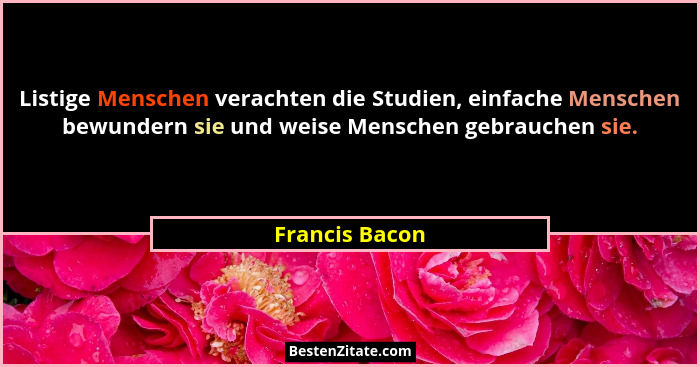 Listige Menschen verachten die Studien, einfache Menschen bewundern sie und weise Menschen gebrauchen sie.... - Francis Bacon