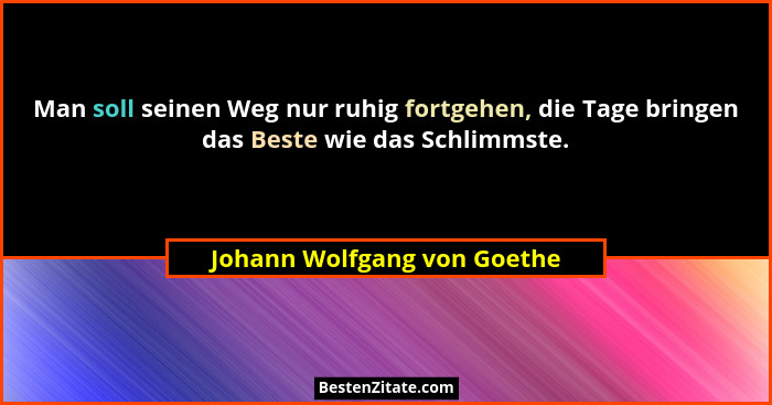 Man soll seinen Weg nur ruhig fortgehen, die Tage bringen das Beste wie das Schlimmste.... - Johann Wolfgang von Goethe