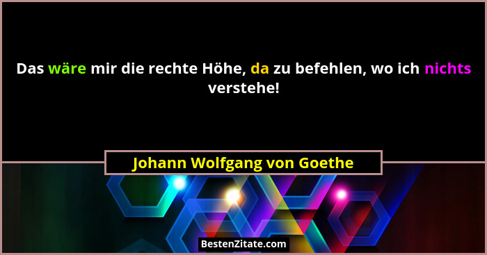 Das wäre mir die rechte Höhe, da zu befehlen, wo ich nichts verstehe!... - Johann Wolfgang von Goethe