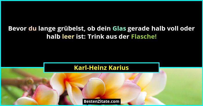 Bevor du lange grübelst, ob dein Glas gerade halb voll oder halb leer ist: Trink aus der Flasche!... - Karl-Heinz Karius