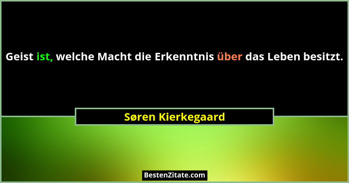 Geist ist, welche Macht die Erkenntnis über das Leben besitzt.... - Søren Kierkegaard