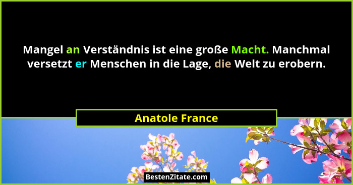 Mangel an Verständnis ist eine große Macht. Manchmal versetzt er Menschen in die Lage, die Welt zu erobern.... - Anatole France