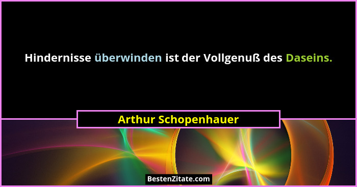 Hindernisse überwinden ist der Vollgenuß des Daseins.... - Arthur Schopenhauer