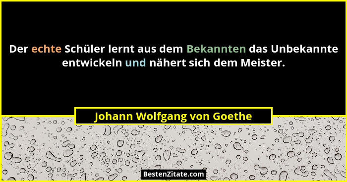 Der echte Schüler lernt aus dem Bekannten das Unbekannte entwickeln und nähert sich dem Meister.... - Johann Wolfgang von Goethe