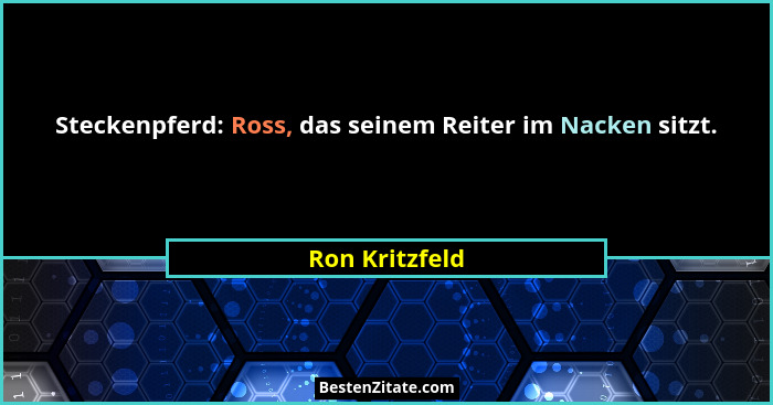 Steckenpferd: Ross, das seinem Reiter im Nacken sitzt.... - Ron Kritzfeld