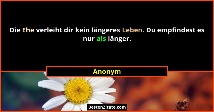 Die Ehe verleiht dir kein längeres Leben. Du empfindest es nur als länger.... - Anonym