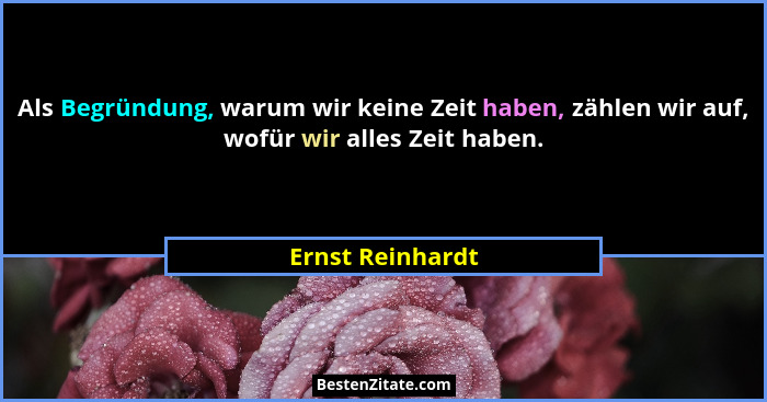 Als Begründung, warum wir keine Zeit haben, zählen wir auf, wofür wir alles Zeit haben.... - Ernst Reinhardt