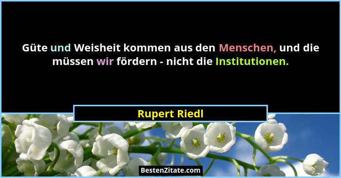 Güte und Weisheit kommen aus den Menschen, und die müssen wir fördern - nicht die Institutionen.... - Rupert Riedl