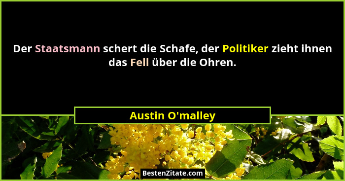 Der Staatsmann schert die Schafe, der Politiker zieht ihnen das Fell über die Ohren.... - Austin O'malley
