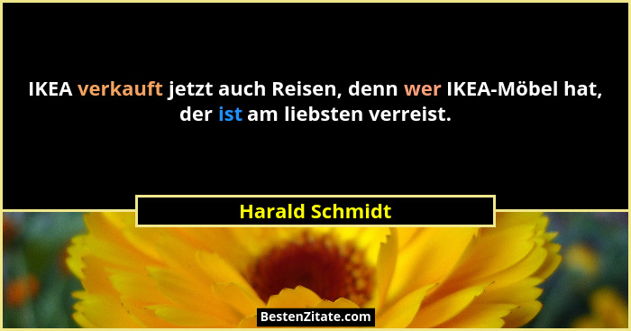 IKEA verkauft jetzt auch Reisen, denn wer IKEA-Möbel hat, der ist am liebsten verreist.... - Harald Schmidt