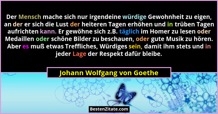 Der Mensch mache sich nur irgendeine würdige Gewohnheit zu eigen, an der er sich die Lust der heiteren Tagen erhöhen und... - Johann Wolfgang von Goethe