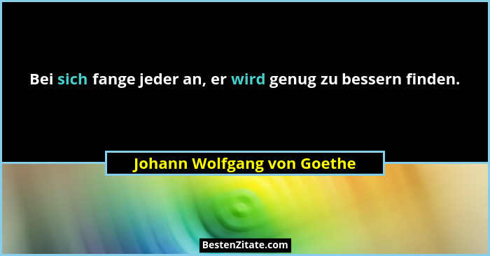 Bei sich fange jeder an, er wird genug zu bessern finden.... - Johann Wolfgang von Goethe