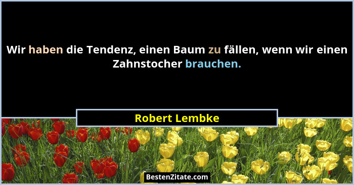 Wir haben die Tendenz, einen Baum zu fällen, wenn wir einen Zahnstocher brauchen.... - Robert Lembke