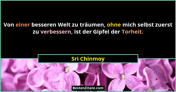 Von einer besseren Welt zu träumen, ohne mich selbst zuerst zu verbessern, ist der Gipfel der Torheit.... - Sri Chinmoy