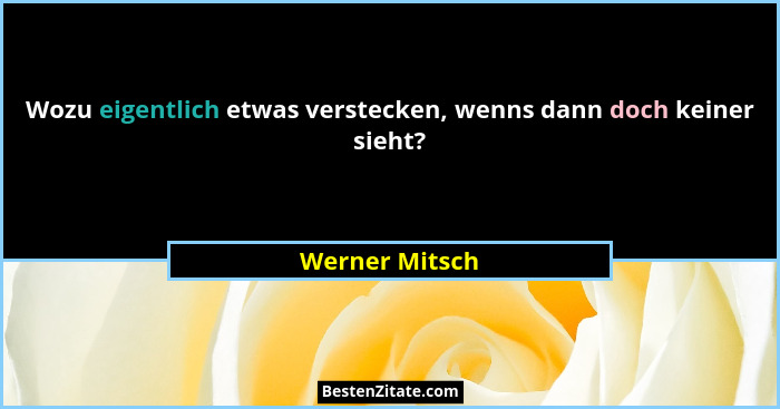 Wozu eigentlich etwas verstecken, wenns dann doch keiner sieht?... - Werner Mitsch